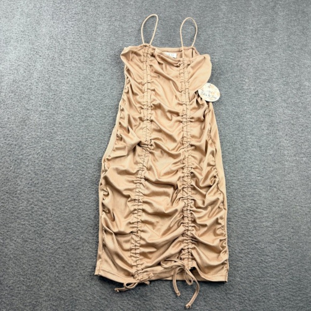 Jolie & Joy‎ Women's S Small Tan Ribbed Ruched Bodycon Mini Dress NWT